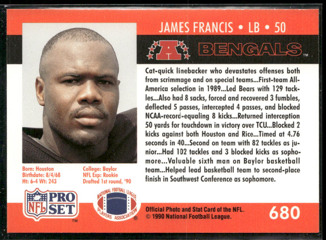 James Francis 1990 Pro Set #680 RC Cincinnati Bengals