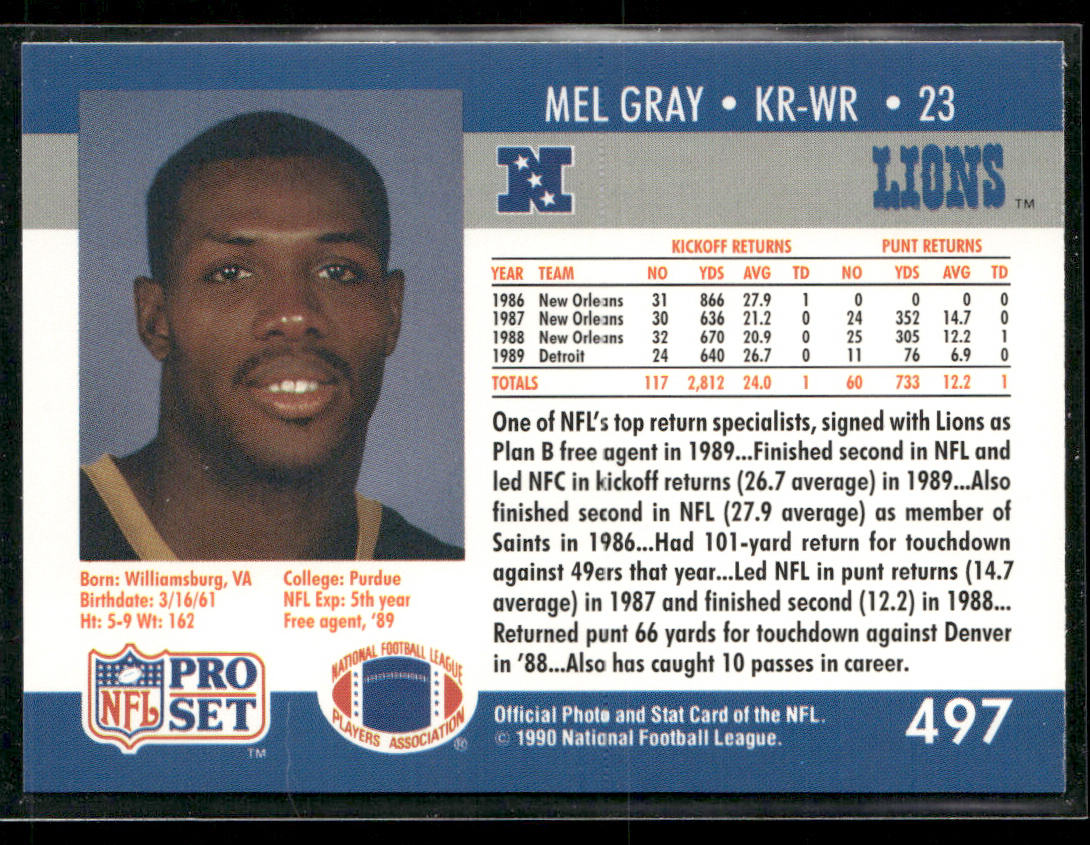 Mel Gray 1990 Pro Set #497 Detroit Lions
