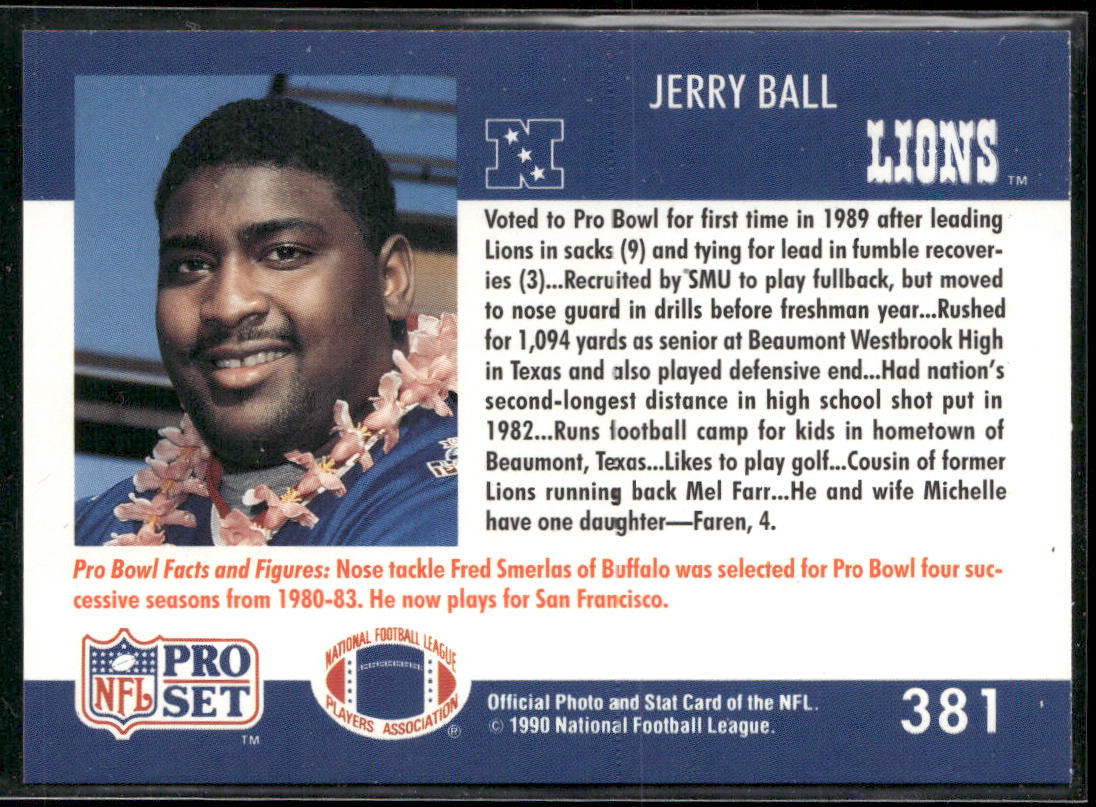 Jerry Ball 1990 Pro Set #381 Detroit Lions