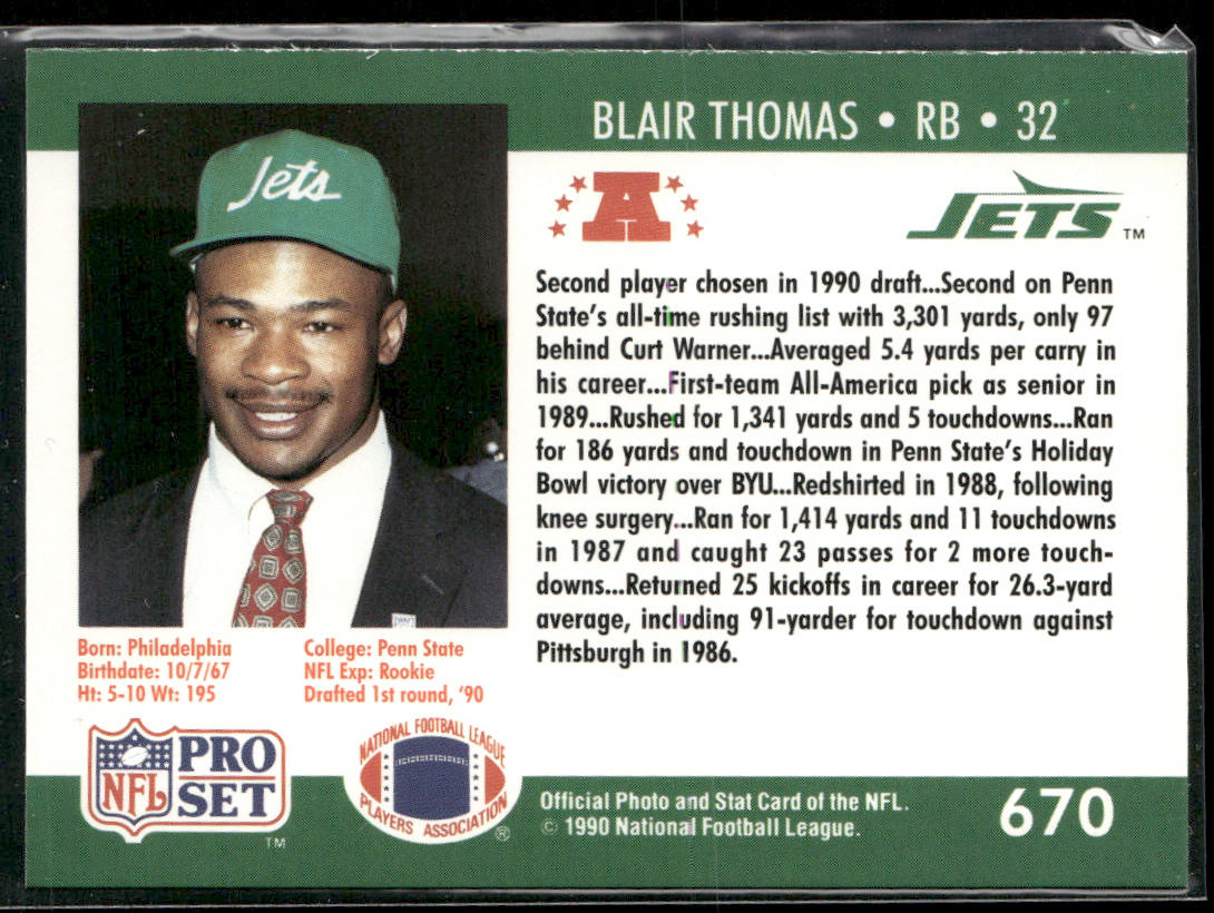 Blair Thomas 1990 Pro Set #670 RC New York Jets