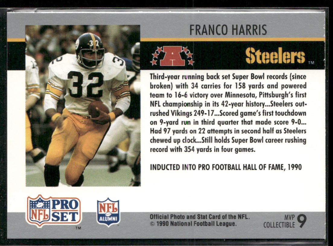 Franco Harris 1990 Pro Set Super Bowl MVP Collectibles #9 Pittsburgh Steelers