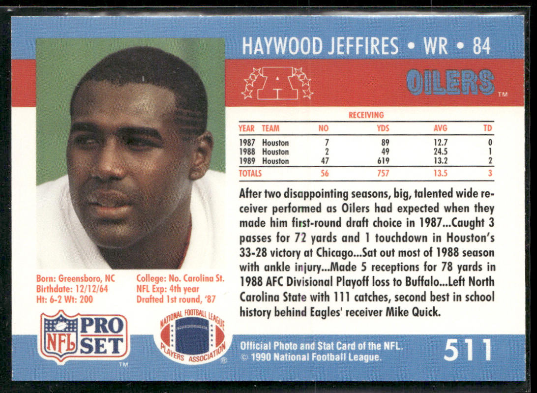 Haywood Jeffires 1990 Pro Set #511 RC Houston Oilers
