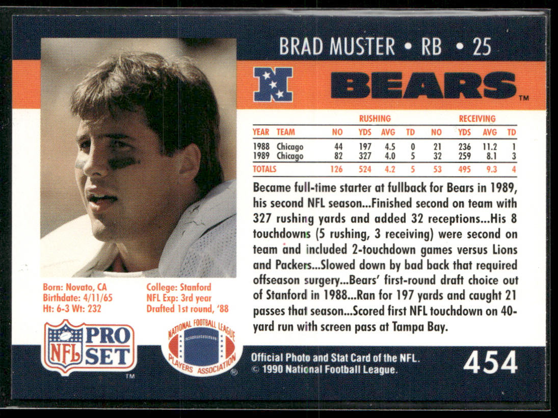 Brad Muster 1990 Pro Set #454 Chicago Bears