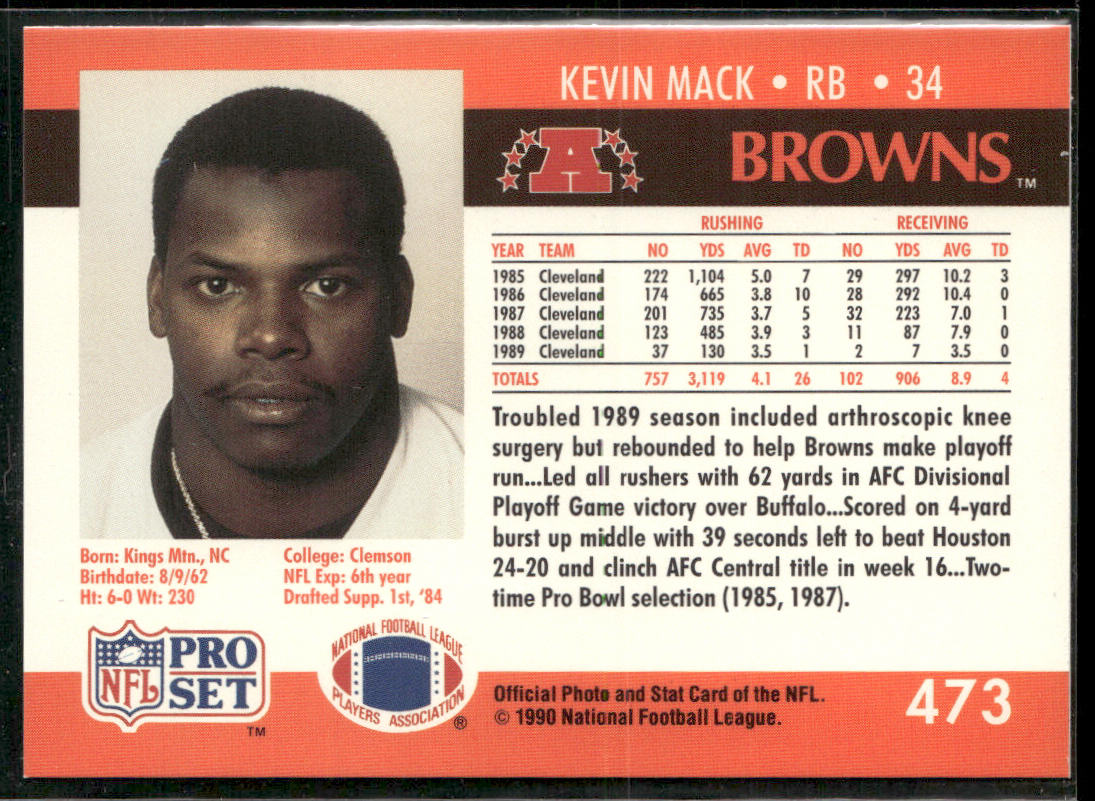 Kevin Mack 1990 Pro Set #473 Cleveland Browns