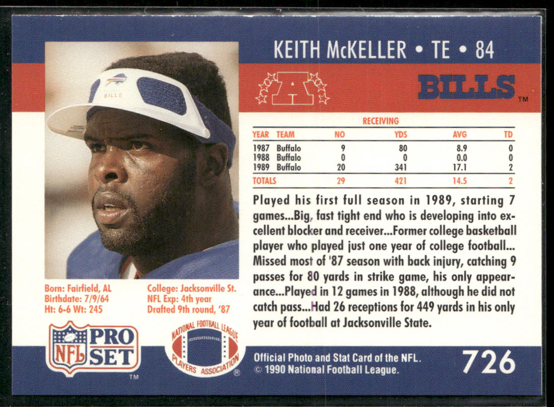 Keith McKeller 1990 Pro Set #726 RC Buffalo Bills