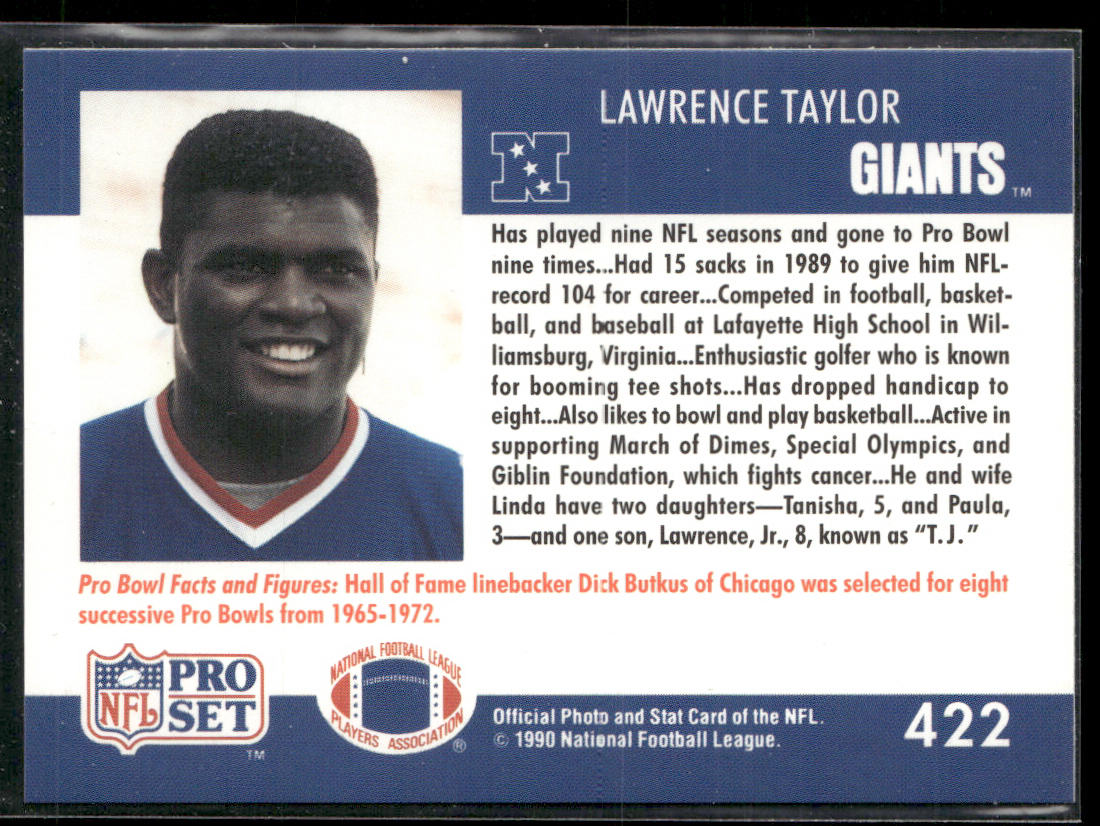 Lawrence Taylor 1990 Pro Set #422 New York Giants