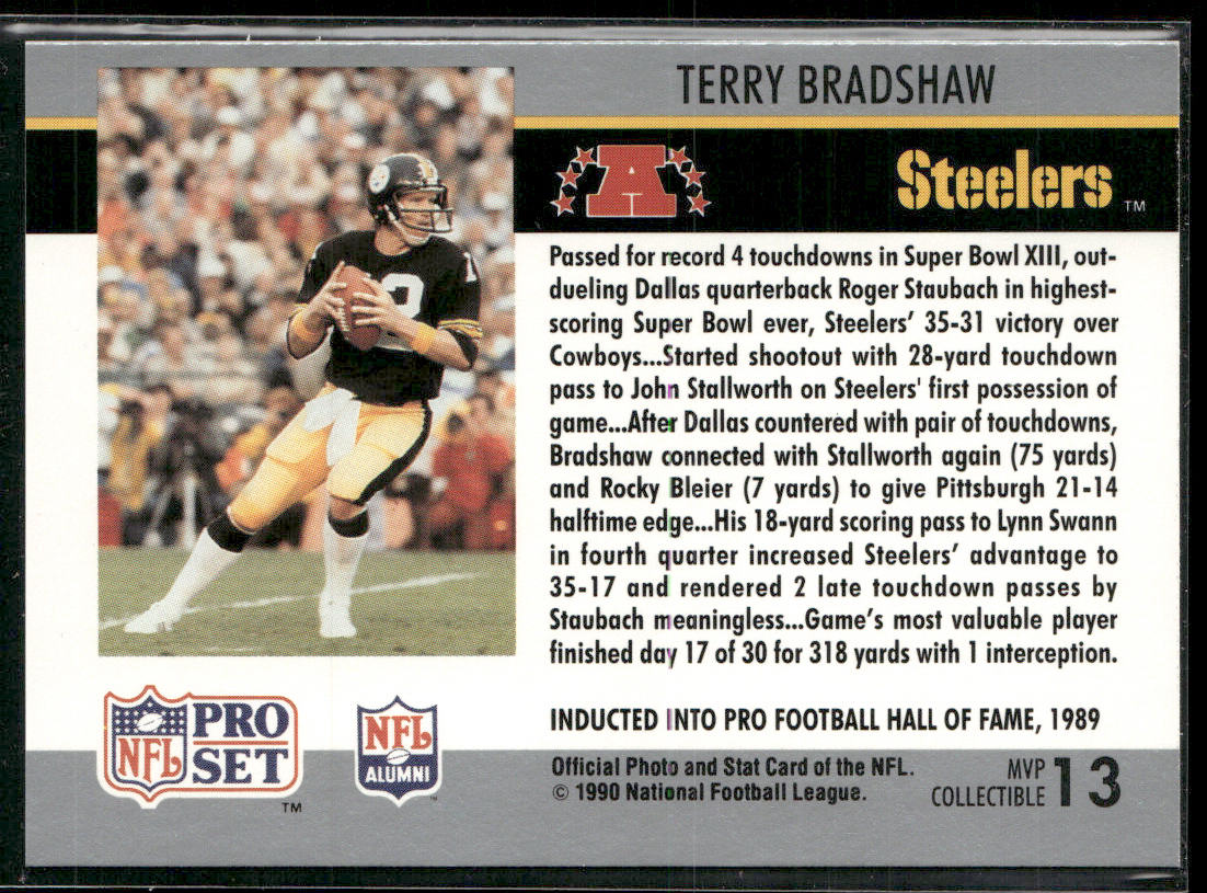 Terry Bradshaw 1990 Pro Set Super Bowl MVP Collectibles #13 Pittsburgh Steelers