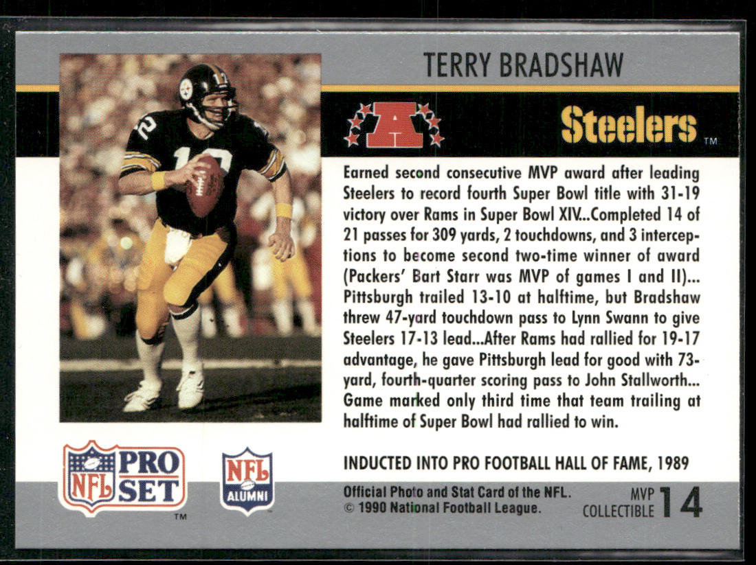 Terry Bradshaw 1990 Pro Set Super Bowl MVP Collectibles #14 Pittsburgh Steelers