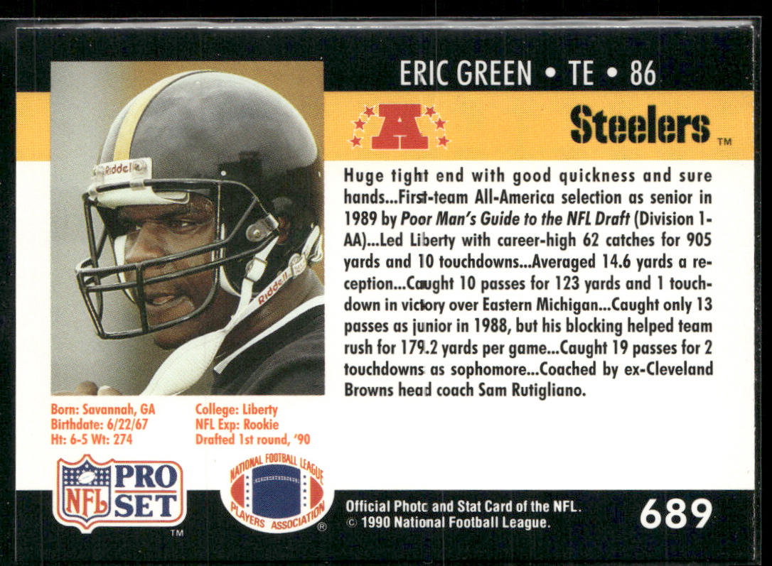 Eric Green 1990 Pro Set #689 RC Pittsburgh Steelers