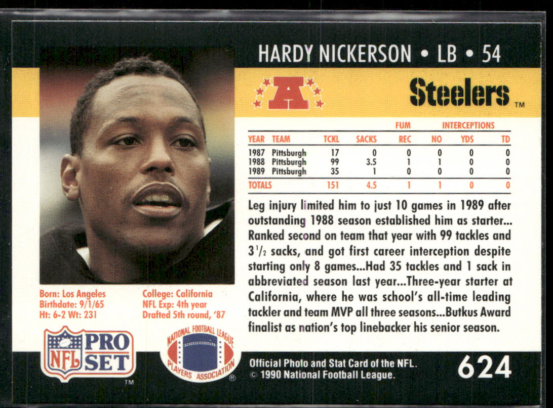 Hardy Nickerson 1990 Pro Set #624 Pittsburgh Steelers