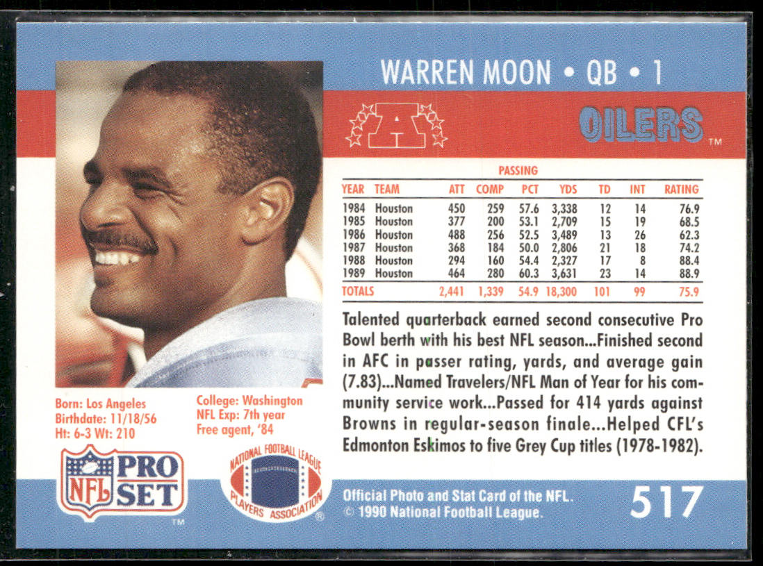 Warren Moon 1990 Pro Set #517 Houston Oilers