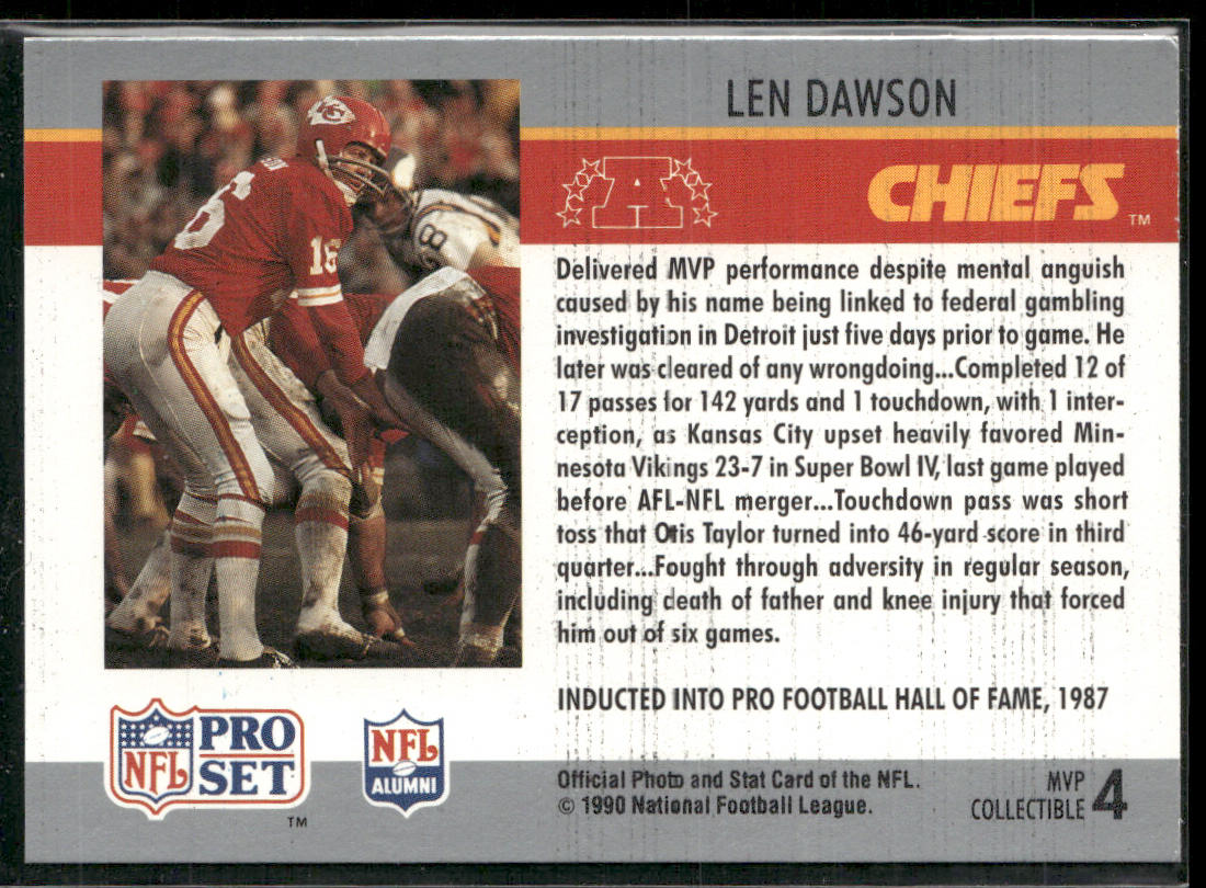Len Dawson 1990 Pro Set Super Bowl MVP Collectibles #4 Kansas City Chiefs