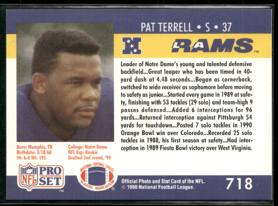 Pat Terrell 1990 Pro Set #718b RC Los Angeles Rams