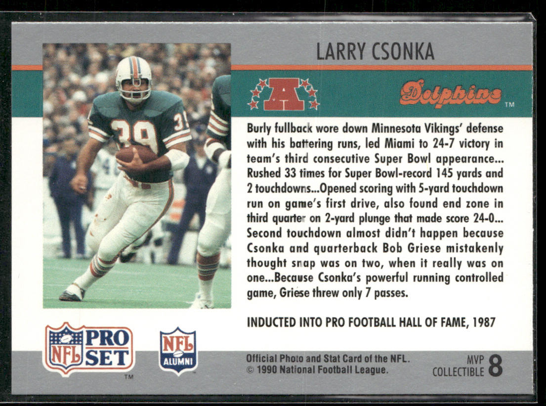 Larry Csonka 1990 Pro Set Super Bowl MVP Collectibles #8 Miami Dolphins