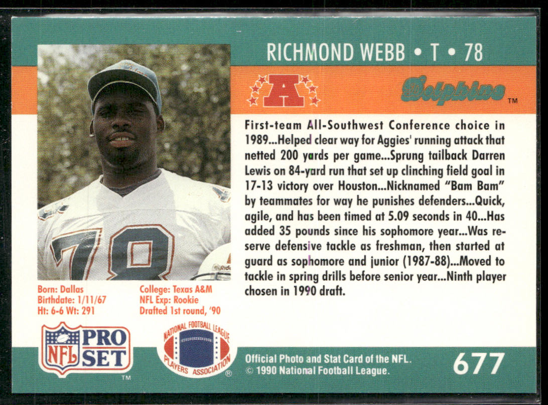 Richmond Webb 1990 Pro Set #677 RC Miami Dolphins
