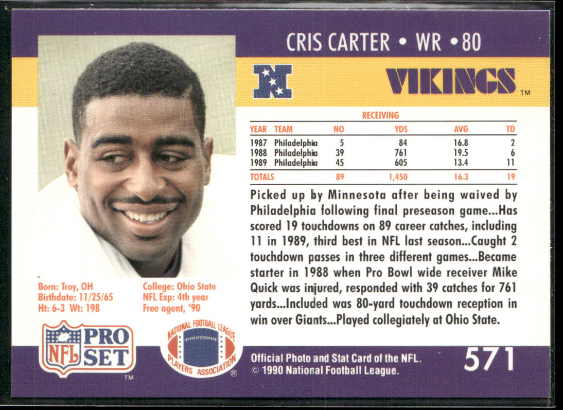 Cris Carter 1990 Pro Set #571 Minnesota Vikings