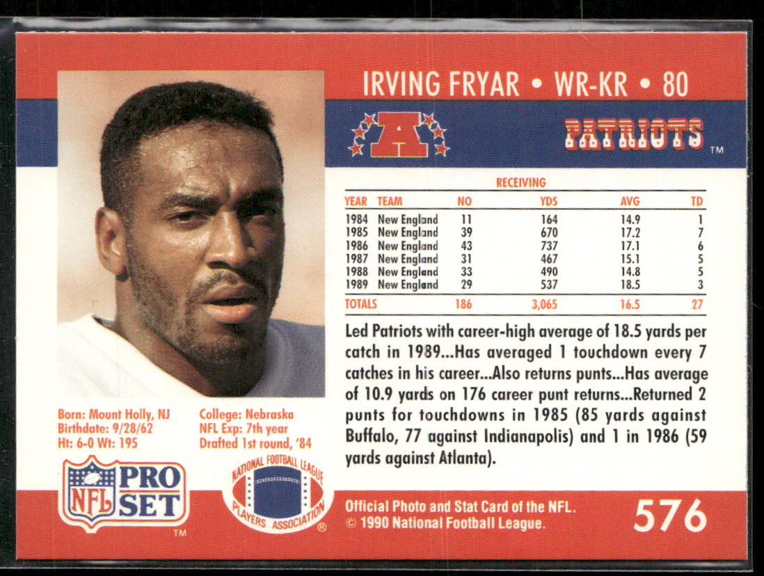 Irving Fryar 1990 Pro Set #576 New England Patriots