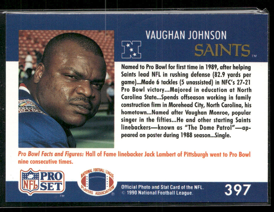 Vaughan Johnson 1990 Pro Set #397 New Orleans Saints