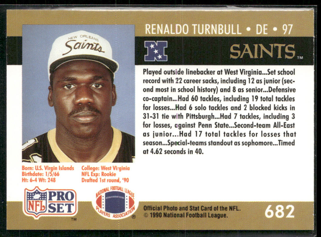 Renaldo Turnbull 1990 Pro Set #682 RC New Orleans Saints