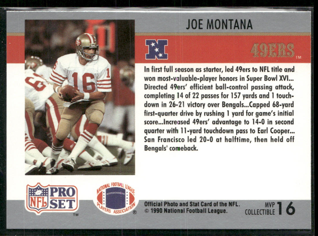 Joe Montana 1990 Pro Set Super Bowl MVP Collectibles #16 San Francisco 49ers