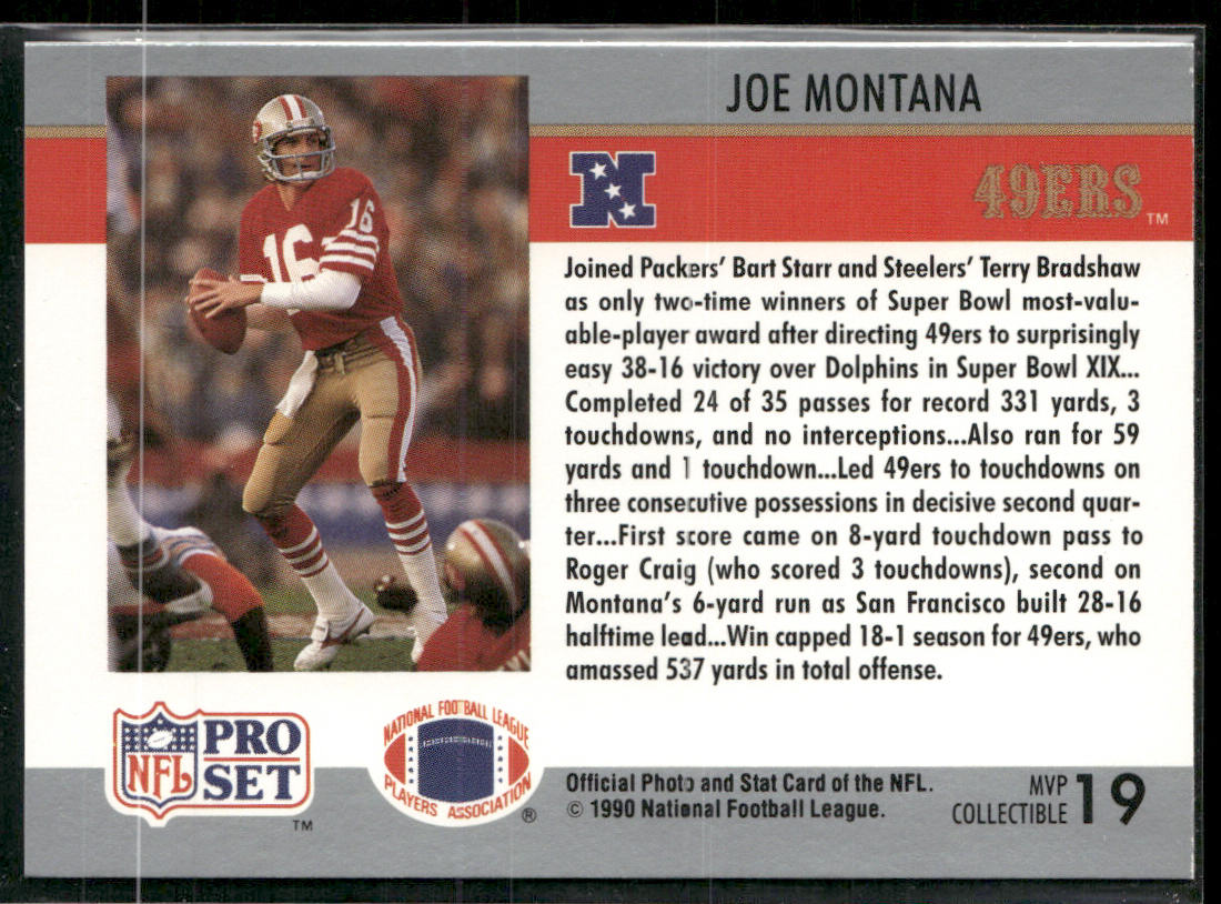 Joe Montana 1990 Pro Set Super Bowl MVP Collectibles #19 San Francisco 49ers