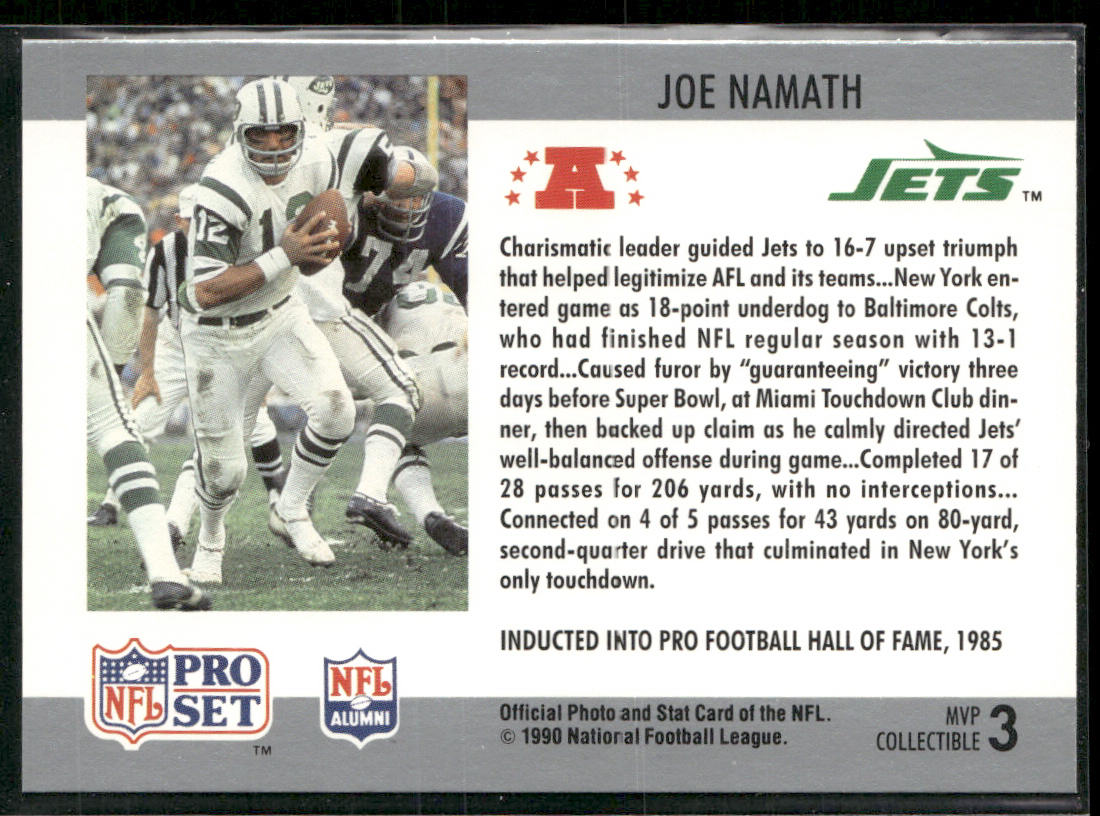 Joe Namath 1990 Pro Set Super Bowl MVP Collectibles #3 New York Jets