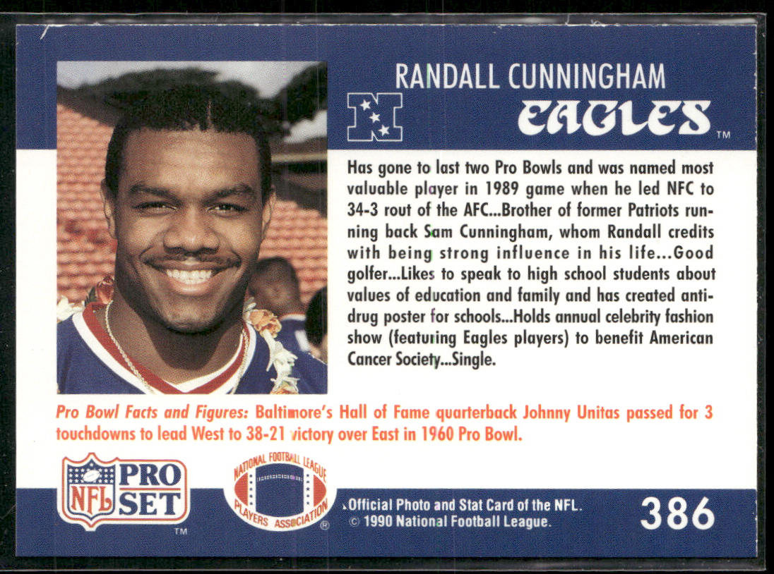 Randall Cunningham 1990 Pro Set #386b Philadelphia Eagles