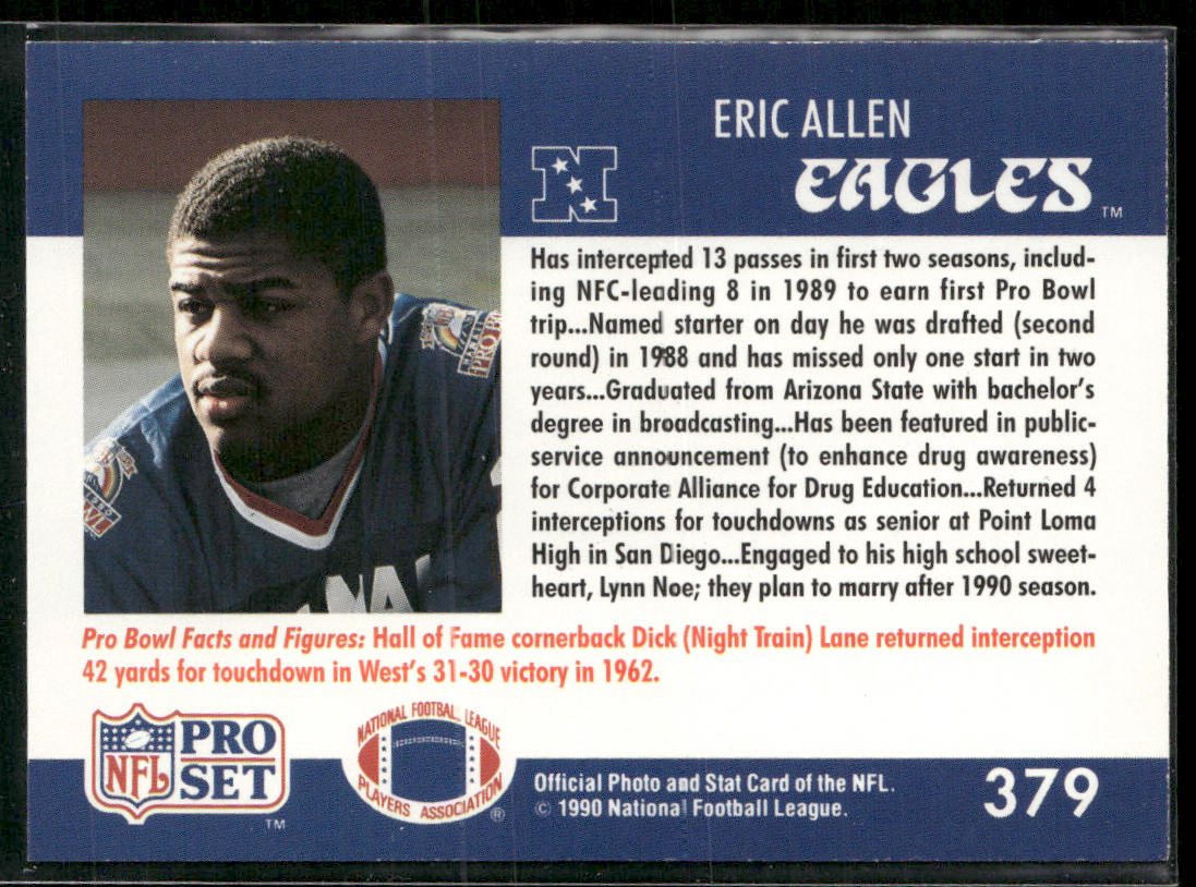 Eric Allen 1990 Pro Set #379 Philadelphia Eagles