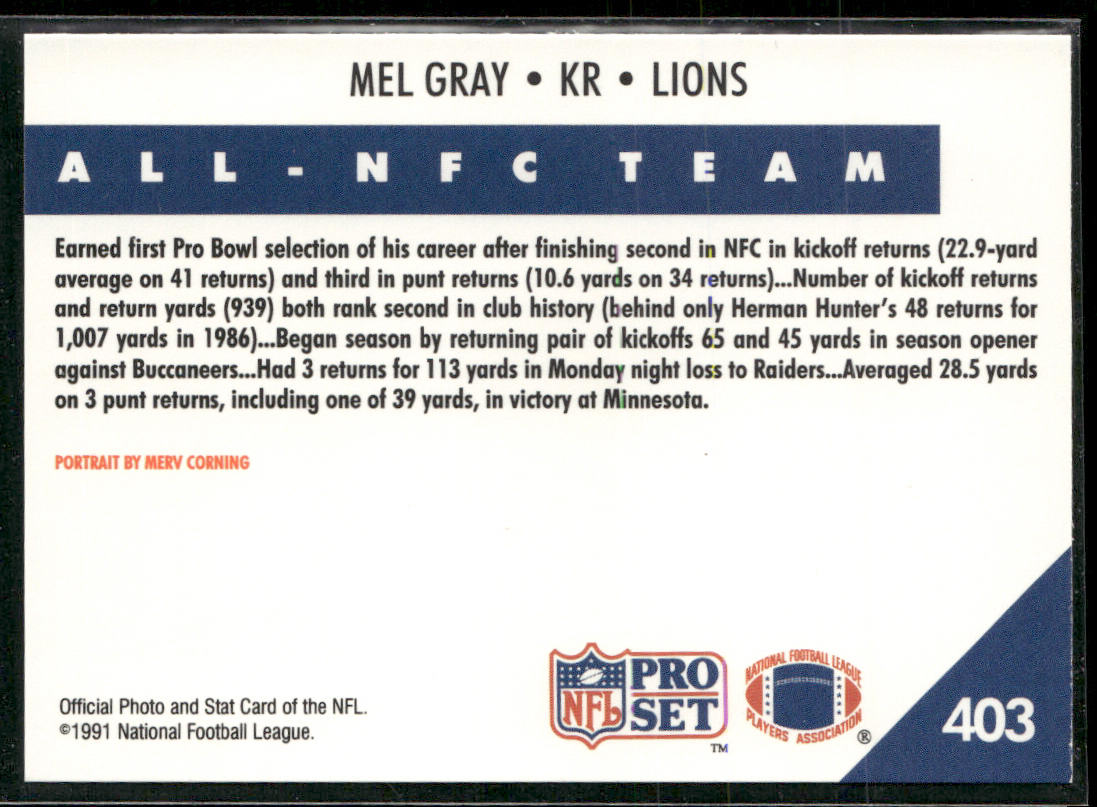 Mel Gray 1991 Pro Set #403 Detroit Lions