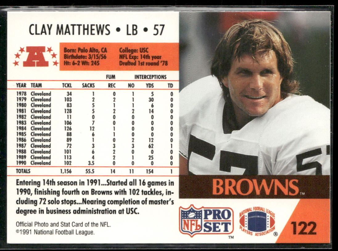 Clay Matthews 1991 Pro Set #122 Cleveland Browns