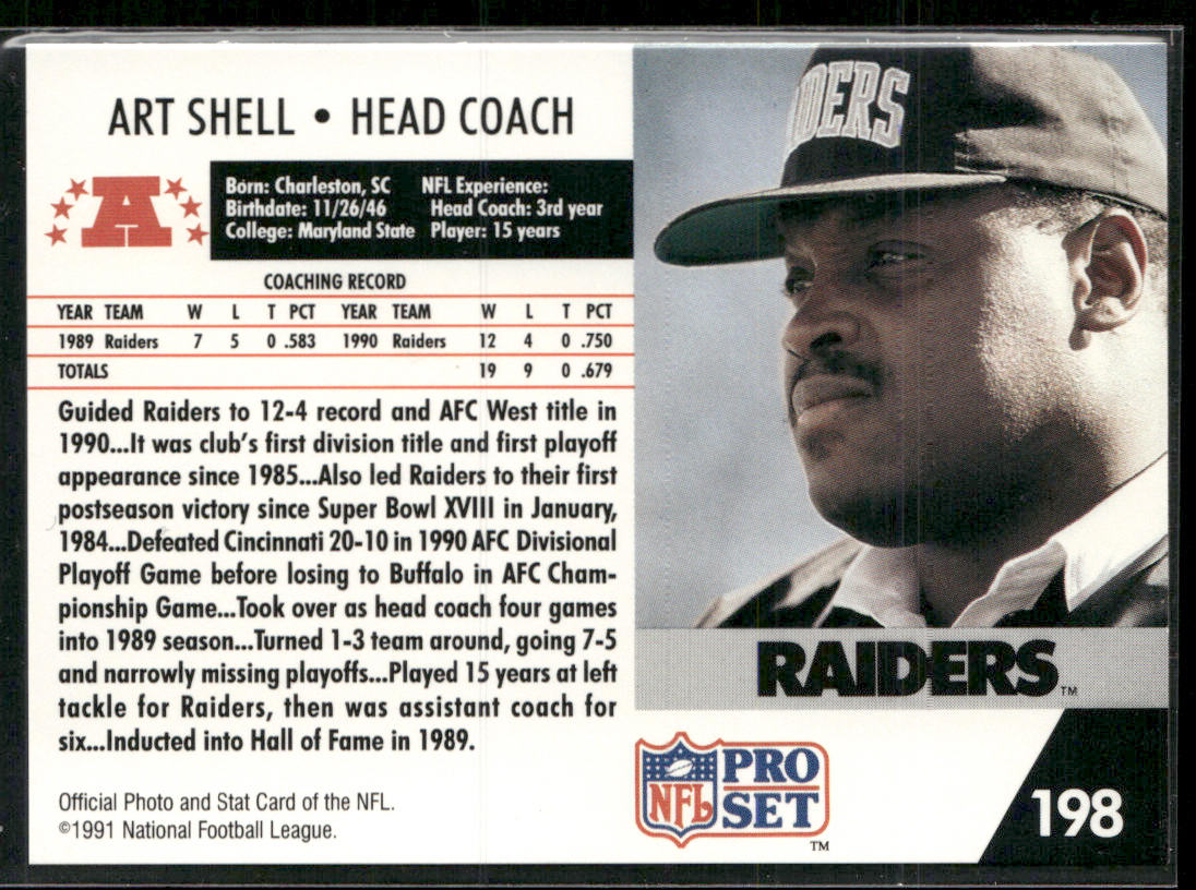 Art Shell 1991 Pro Set #198 Los Angeles Raiders