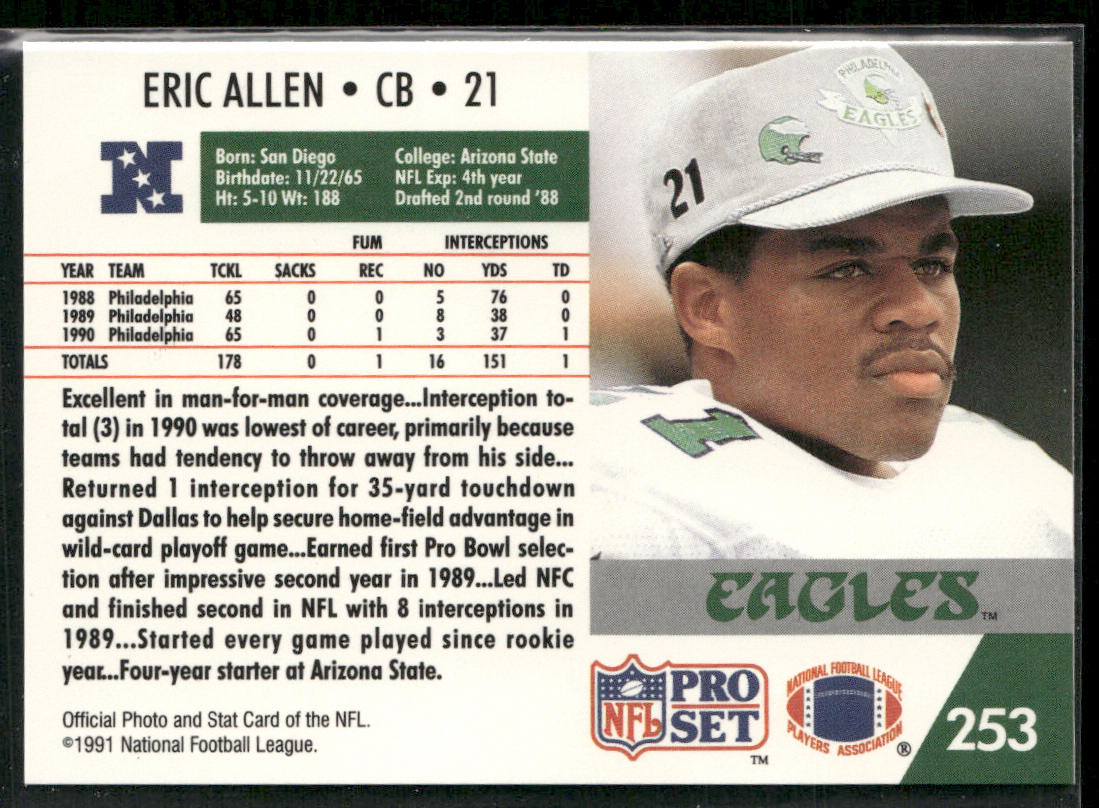 Eric Allen 1991 Pro Set #253 Philadelphia Eagles