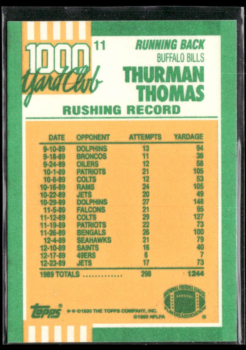 Thurman Thomas 1990 Topps 1000 Yard Club #11 Buffalo Bills
