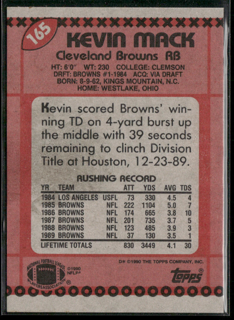 Kevin Mack 1990 Topps #165b Cleveland Browns