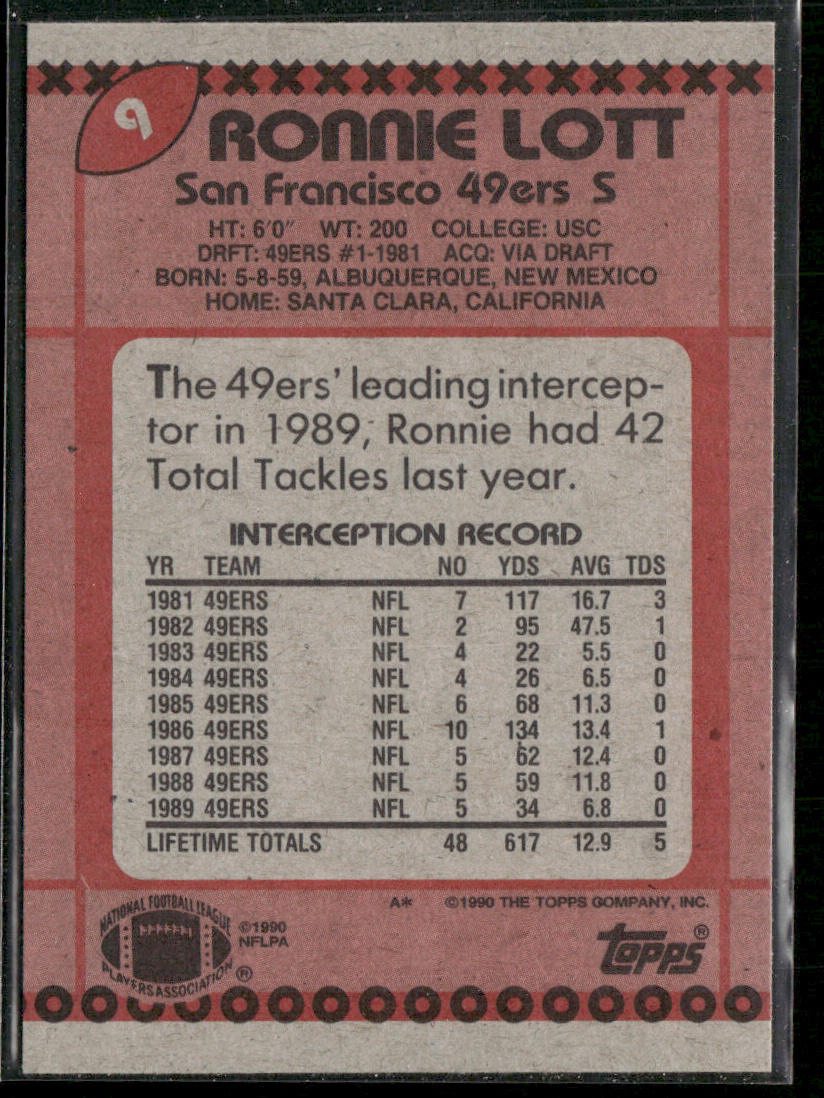 Ronnie Lott 1990 Topps #9 San Francisco 49ers