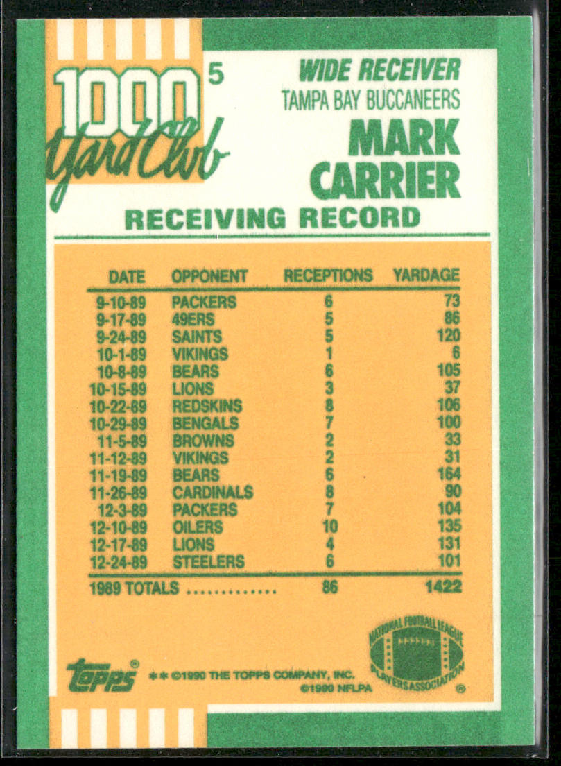 Mark Carrier 1990 Topps 1000 Yard Club #5 Tampa Bay Buccaneers