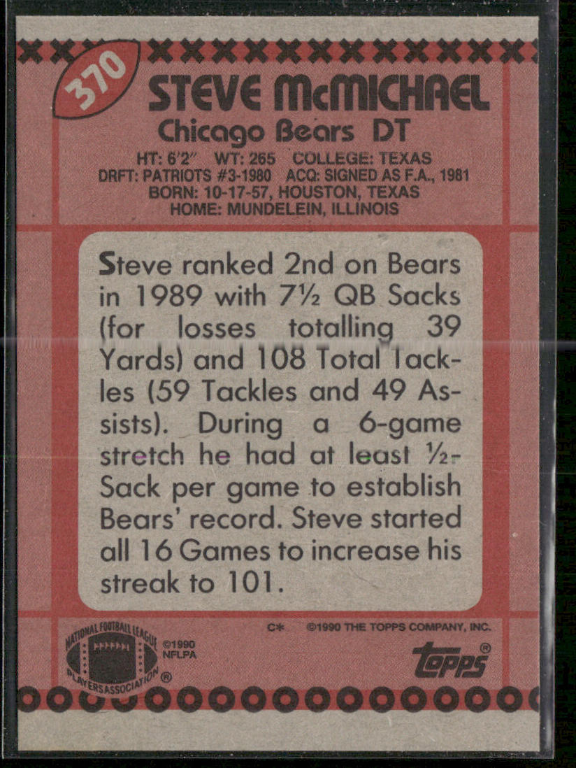 Steve McMichael 1990 Topps #370b Chicago Bears