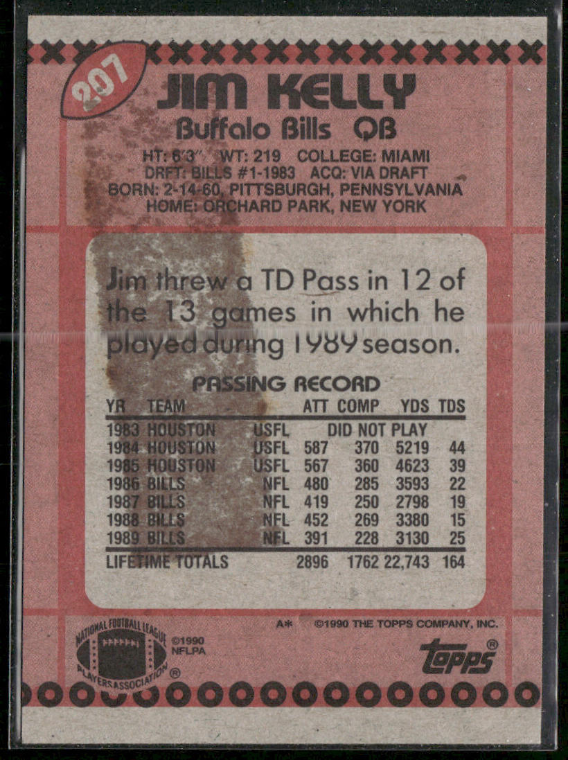Jim Kelly 1990 Topps #207 Buffalo Bills