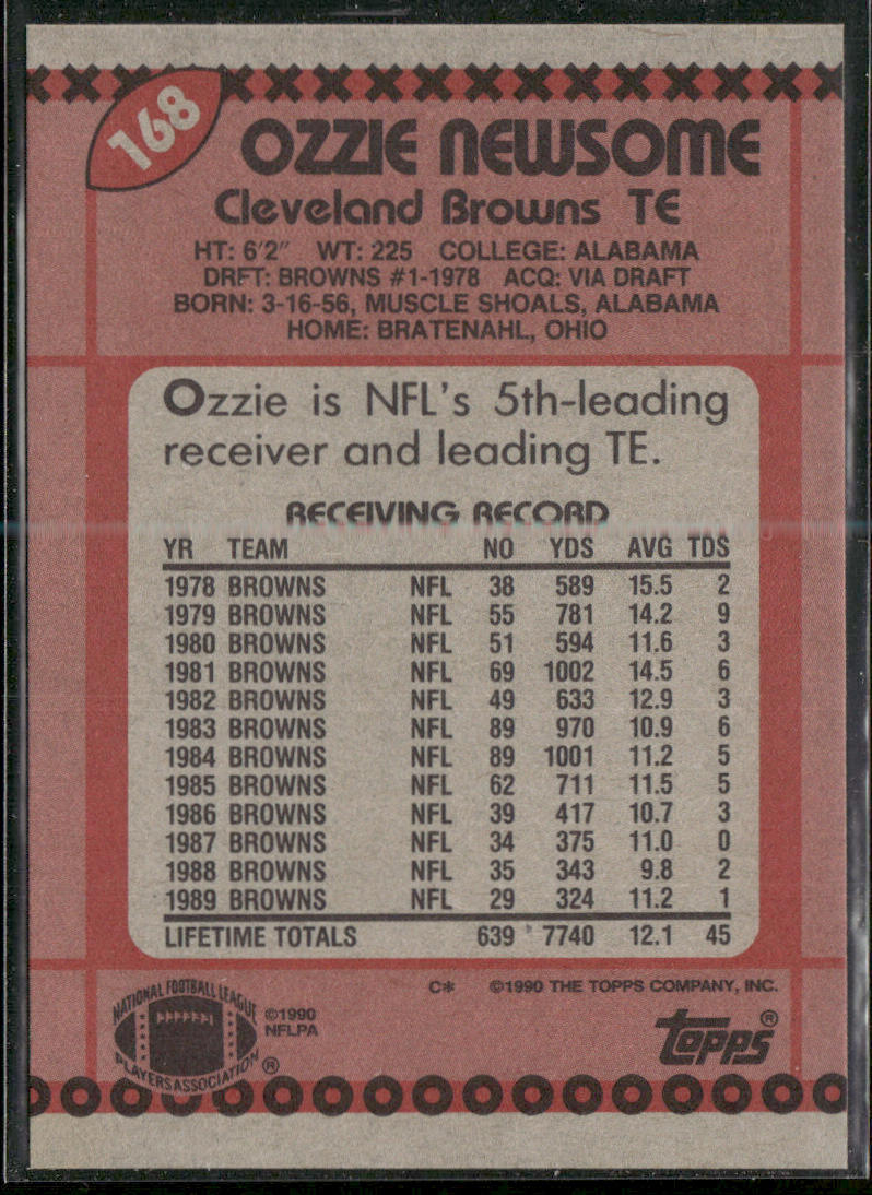 Ozzie Newsome 1990 Topps #168 Cleveland Browns