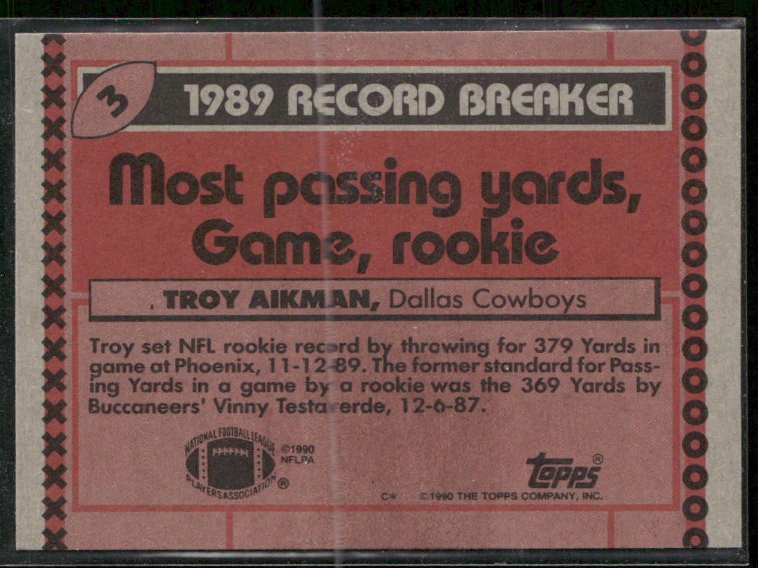 Troy Aikman 1990 Topps #3b Dallas Cowboys