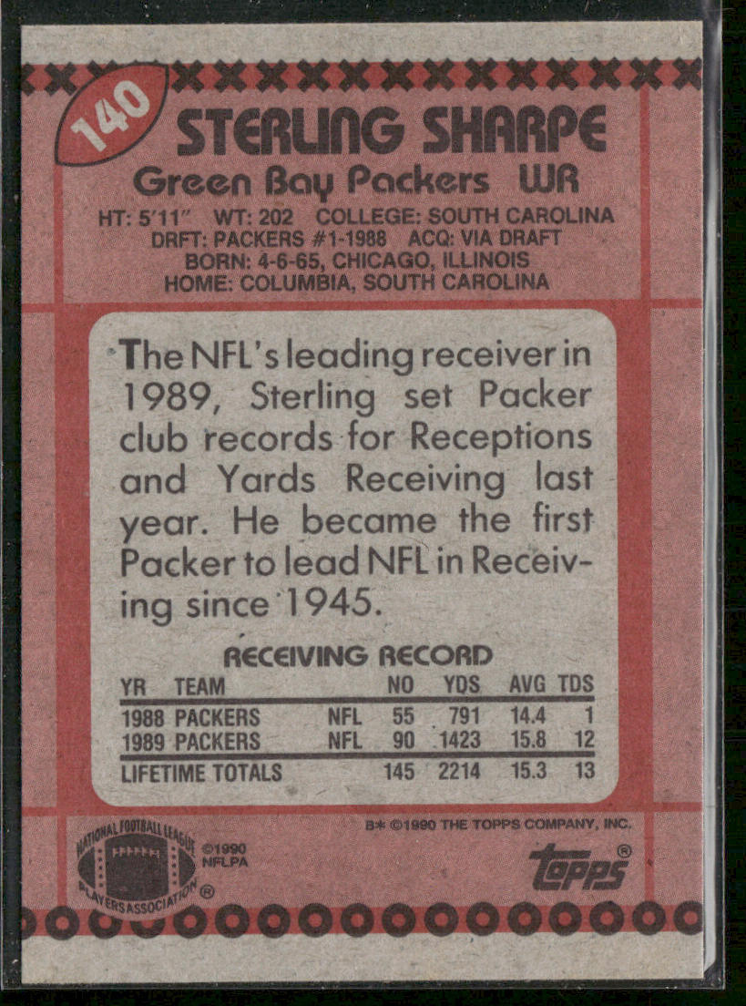 Sterling Sharpe 1990 Topps #140b Green Bay Packers