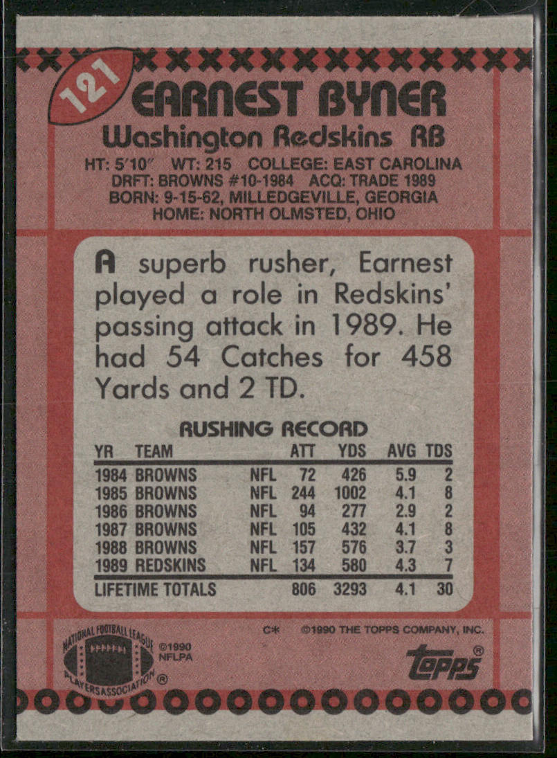 Earnest Byner 1990 Topps #121 Washington Redskins