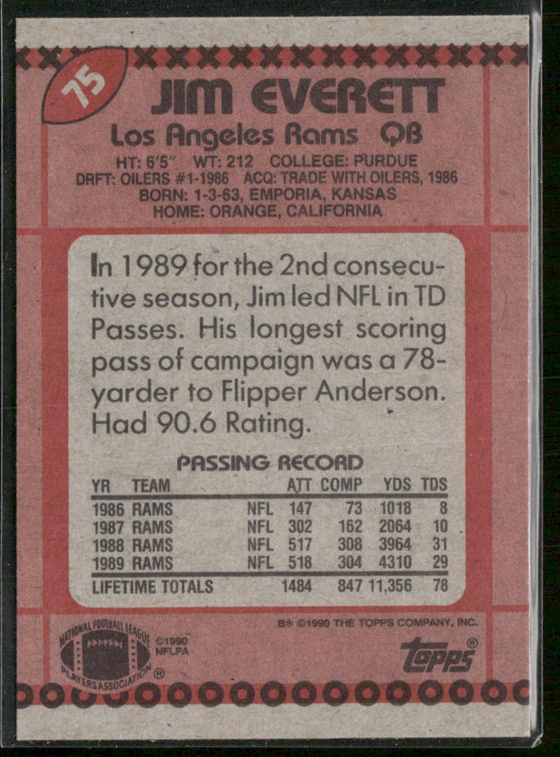 Jim Everett 1990 Topps #75 Los Angeles Rams
