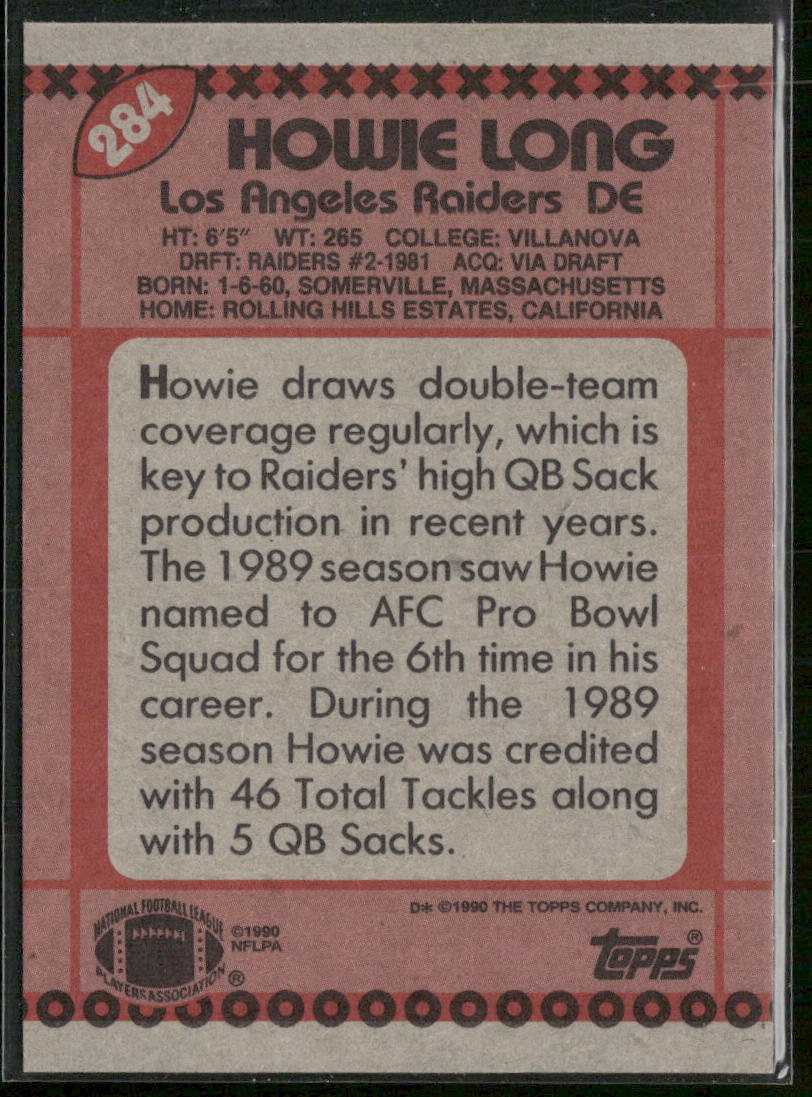 Howie Long 1990 Topps #284 Los Angeles Raiders