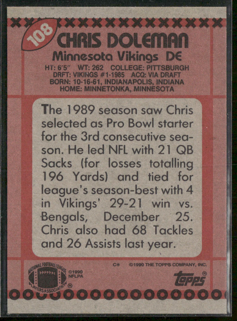 Chris Doleman 1990 Topps #108 Minnesota Vikings