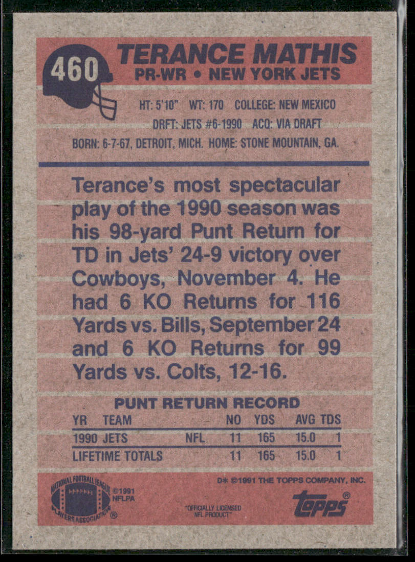 Terance Mathis 1991 Topps #460 New York Jets