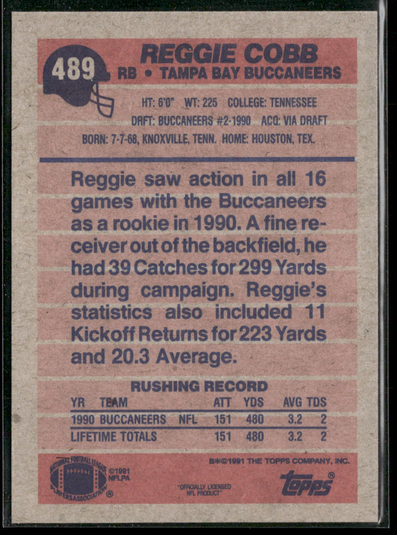 Reggie Cobb 1991 Topps #489 Tampa Bay Buccaneers