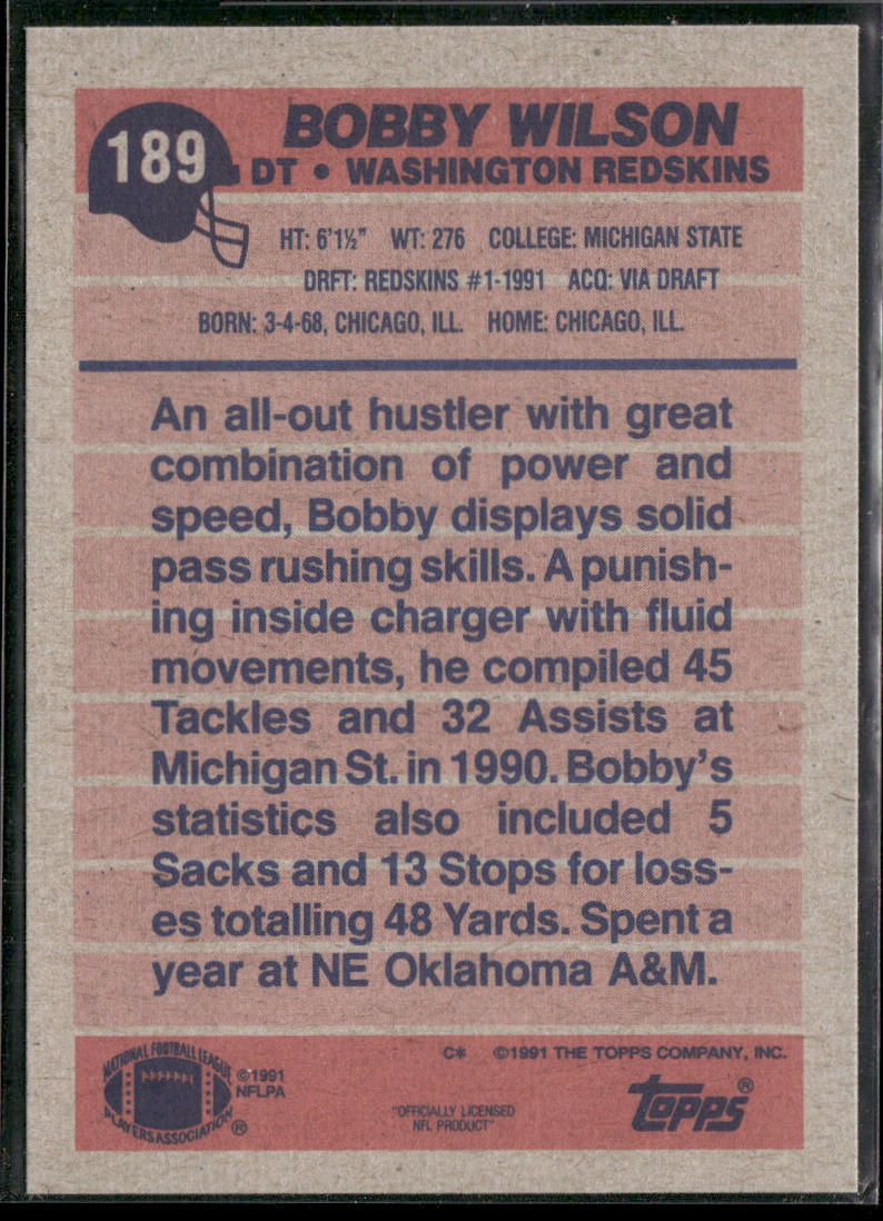 Bobby Wilson 1991 Topps #189 RC Washington Redskins