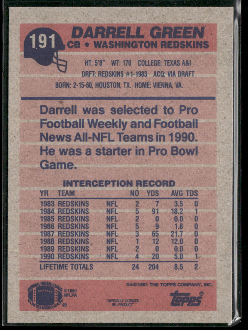 Darrell Green 1991 Topps #191 Washington Redskins