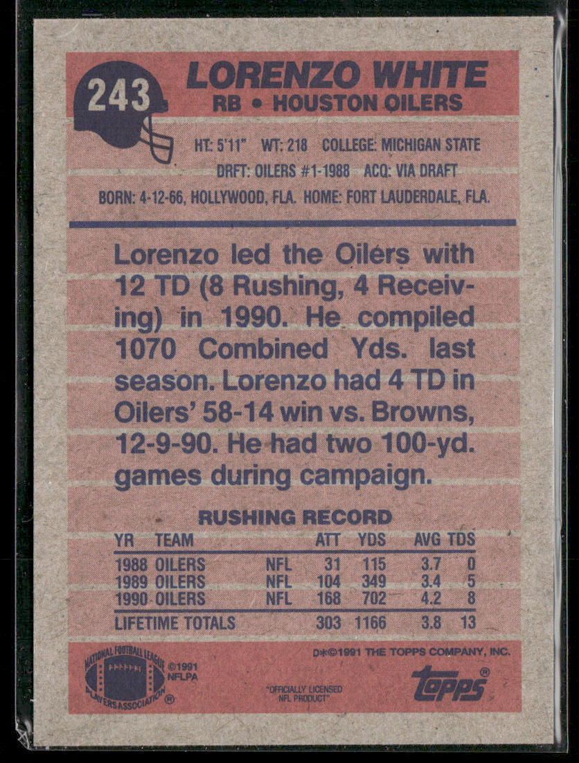 Lorenzo White 1991 Topps #243 Houston Oilers
